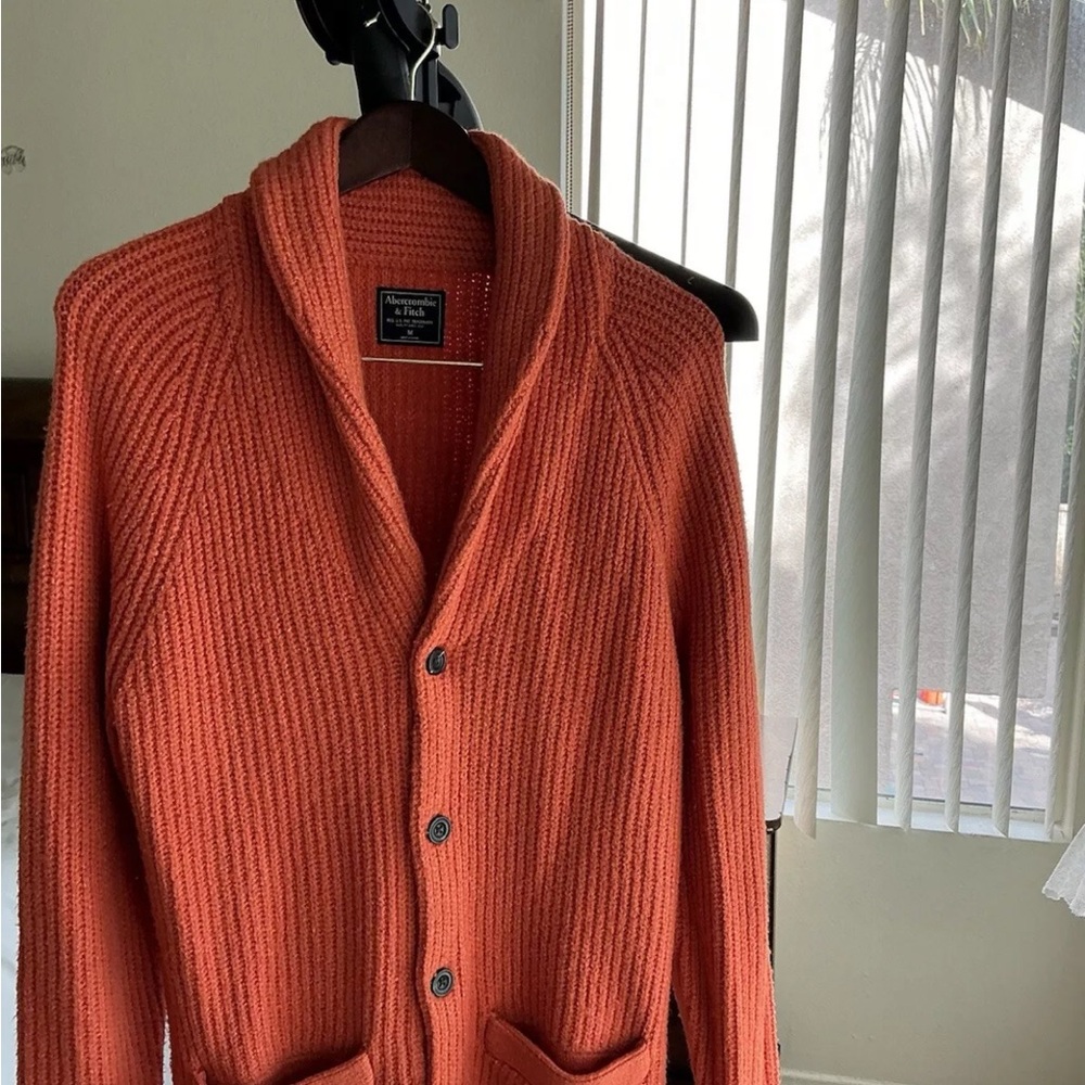 Men's Orange Shawl Collar Sweater